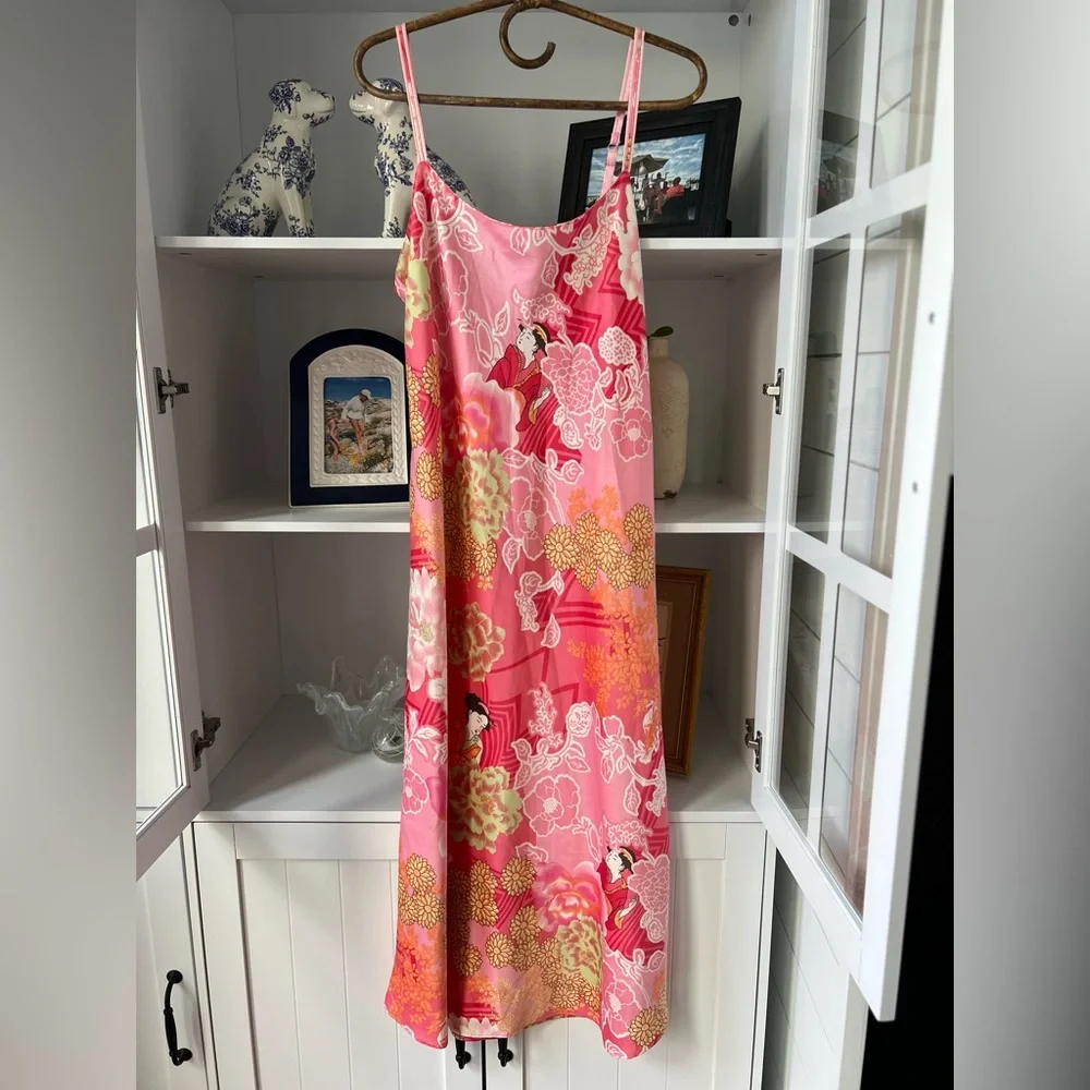 Natori Pink Slip Dress - Asian Oriental Print - Picture 2 of 4